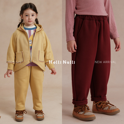 欧利娜利 加绒加厚抗菌恒温宽松舒适柔腻好裤型亲子男女童弯刀裤