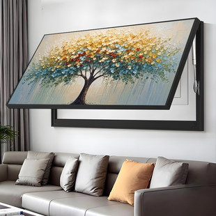 发财树电表箱装饰画横版大尺寸客厅壁画遮挡电闸盒弱配电箱挂画