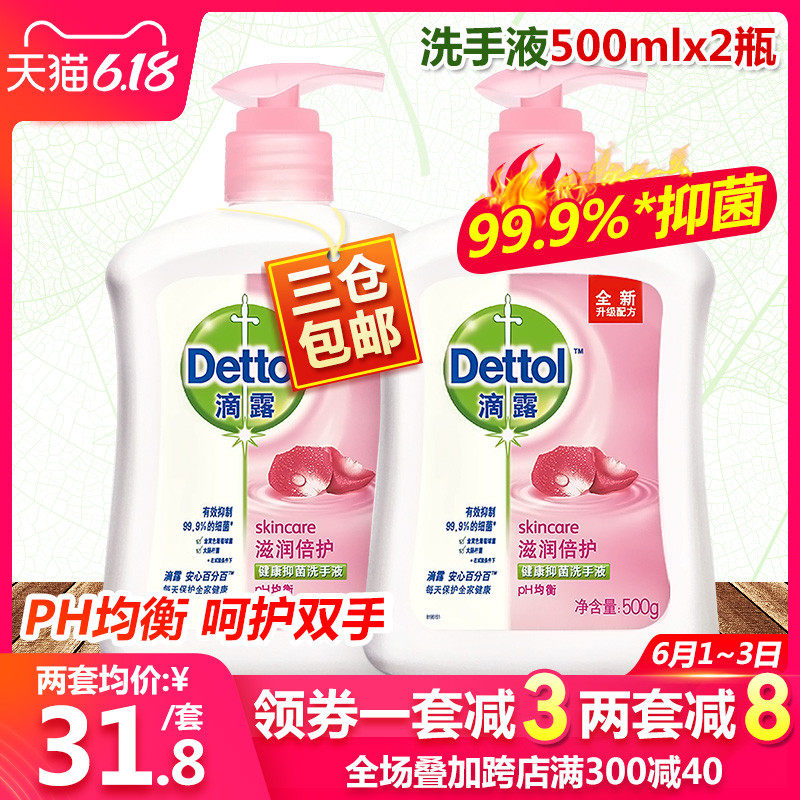 滴露洗手液包邮家用补充装儿童抑菌消毒杀菌按压瓶批发500g*2瓶装