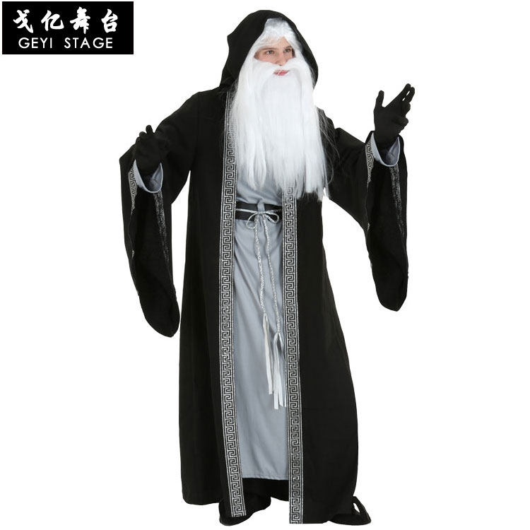 cosplay白胡子巫师服万圣节舞台表演装男子成人豪华恶魔巫师服装
