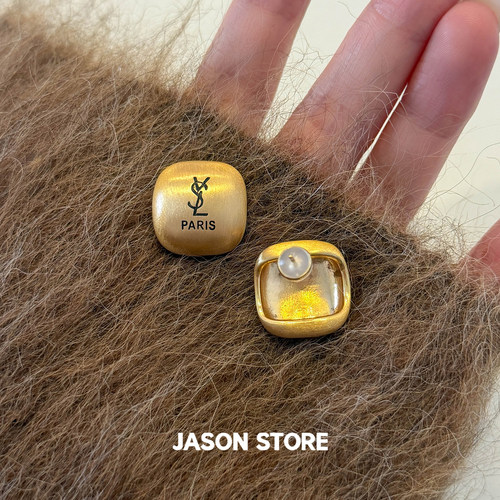 JASON/S925银针法式复古方形字母耳钉女轻奢高级感气质百搭耳饰品