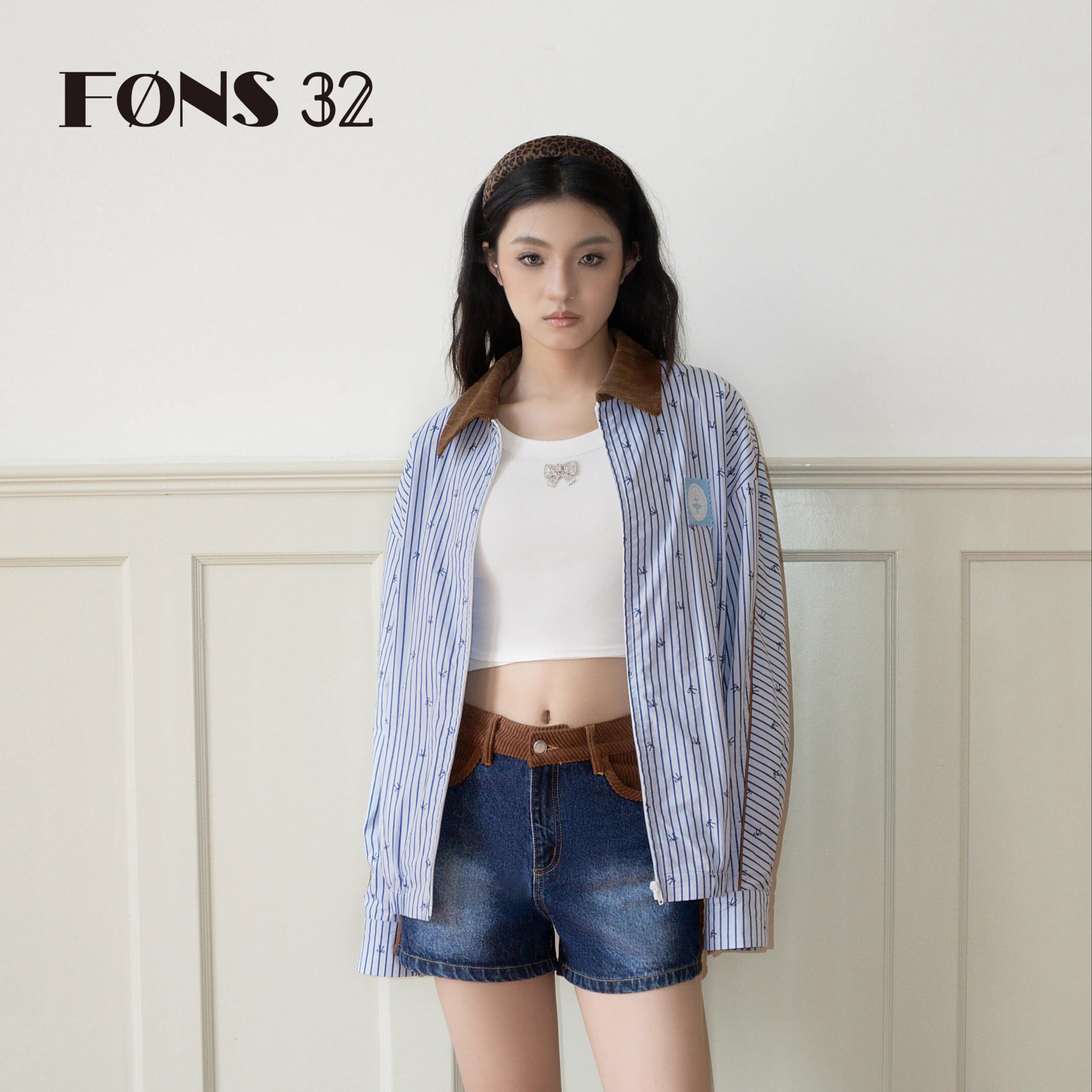 FONS32条纹衬衫宽松休闲短外套