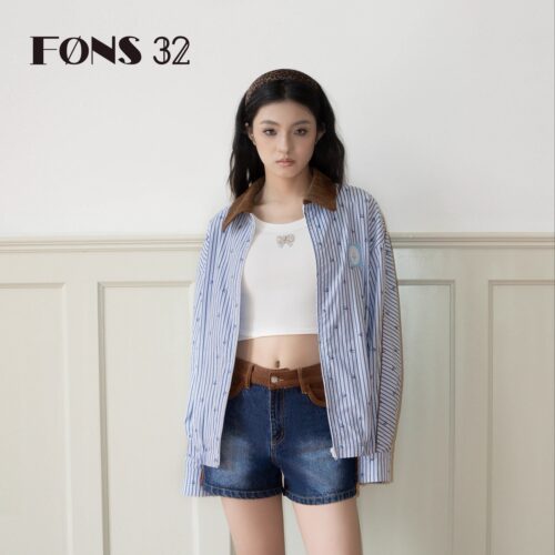 FONS32条纹衬衫宽松休闲短外套