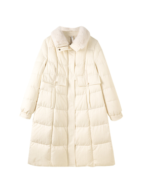 TX65565-复古水貂毛领翻领中长款羽绒服外套女