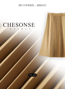 芝禾/CHESONSE【卢浮梦境】雅家 宫廷烫金中长款百褶裙半身裙1211