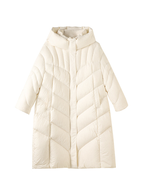 TX65732-1-连帽长款过膝宽松加厚高蓬松防保暖羽绒服