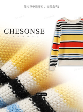 CHESONSE彩虹条纹羊绒衫针织衫