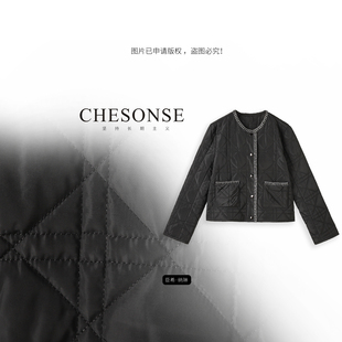 名片 短款 歌家 小香风黑色重工亮片修身 棉服6062 冬季 CHESONSE