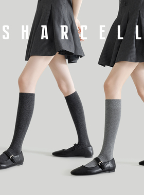 灰色小腿袜女秋冬纯棉jk长筒袜配靴子显瘦半截中筒长腿高筒长袜