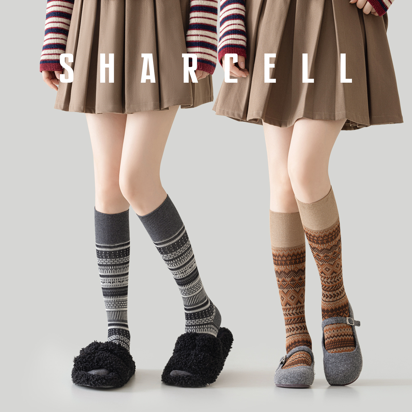 费尔岛小腿袜复古民族风长筒袜