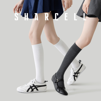 双针纯棉JK长筒小腿袜显瘦不勒