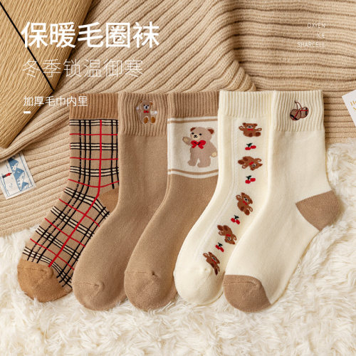 加厚女冬季绒毛圈中筒长袜