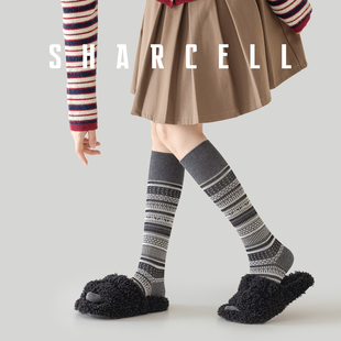小腿袜女秋冬复古长筒袜费尔岛民族风半截瘦腿长袜2025新款 爆款