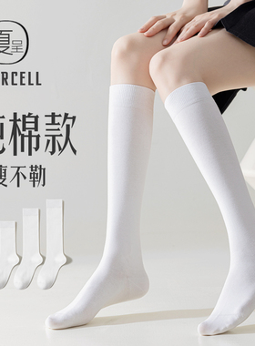 白色小腿袜女夏季薄款纯棉jk长筒袜显瘦半截长腿中筒高筒及膝长袜
