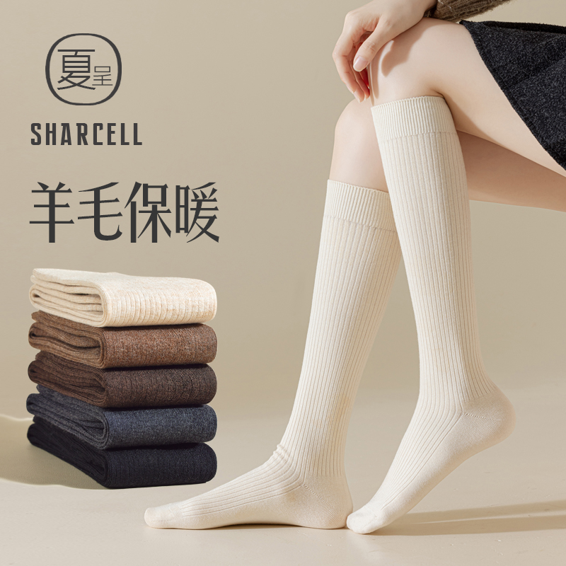羊毛小腿袜女秋冬保暖加绒加厚