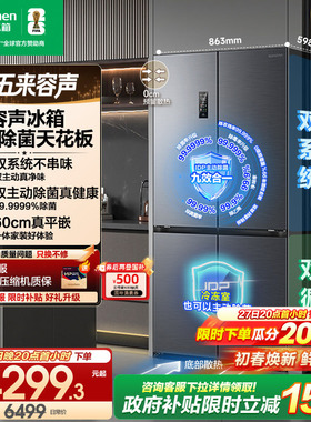 容声方糖505L主动双净双系统十字家用四开门对开超薄嵌入式电冰箱