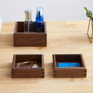 黑胡桃木箱子复古桌面收纳盒长方形实木收藏盒桌面木盒收纳储物箱
