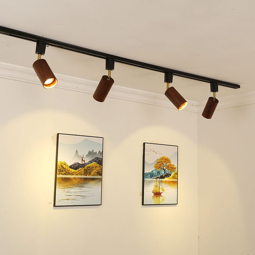 中古风木纹可调小射灯背景墙聚光