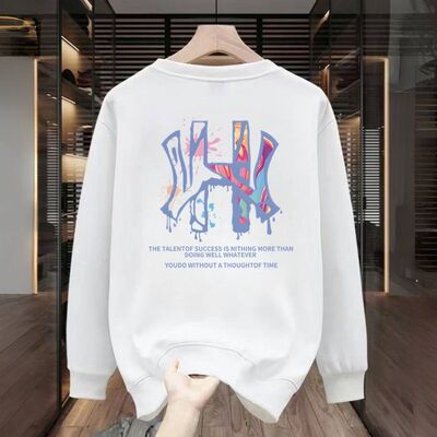 圆领卫衣男女薄款无帽宽松情侣纯色2025加绒潮长袖白色打底衫外套