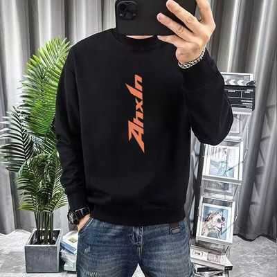 小领口重磅硬挺卫衣男款春秋季圆领无帽外套美式复古内搭打底衫男