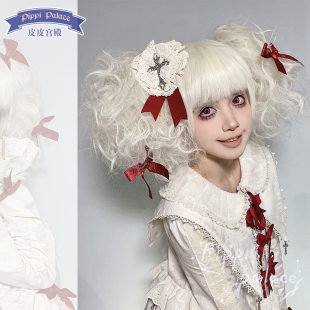 皮皮家卡米拉白色双马尾虎口夹齐刘海Lolita女款少女全头套假发