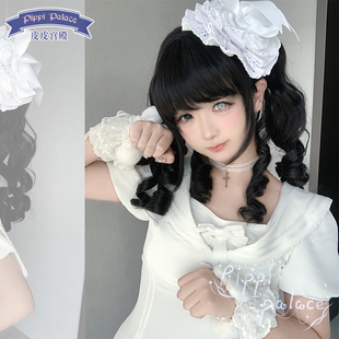 皮皮家摇滚妹双马尾虎口夹卷鬓角复古罗马卷萝莉少女Lolita女假发