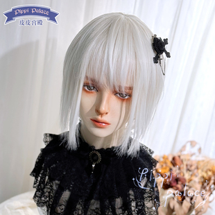 皮皮家圣婴长鬓角白色渐变短发少年感万用碎刘海男款Lolita假发