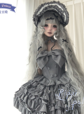 皮皮家灰月光齐刘海卷鬓角长卷发羊毛卷doll一米二灰色Lolita假发