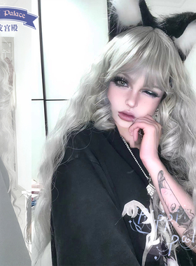 皮皮家灰月光一米2 女巫泡面卷灰色长卷发齐刘海羊毛卷Lolita假发