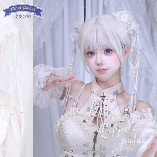 皮皮家莲姬新中式汉服古风原创白色发包自带小辫子虎口夹造型假发