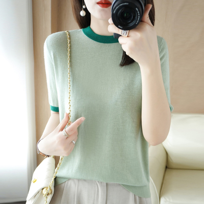 taobao agent Woolen summer mini-skirt, design T-shirt, long-sleeve, 2023, with short sleeve, fitted, trend of season