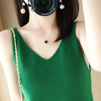 taobao agent Spring knitted suit, short tank top, long-sleeve, 2023, V-neckline, for small vest