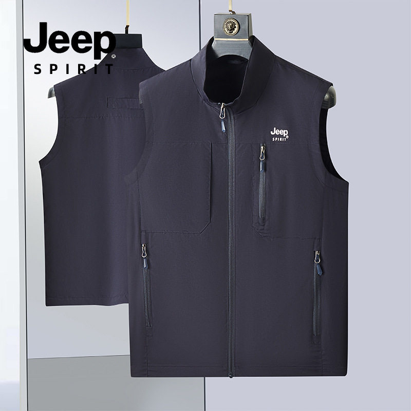 Jeep spirit 户外休闲短款立领马甲2025春夏新款钓鱼露营轻外套,男装,常规马甲,淘宝优惠券,粉丝福利购,淘宝优惠卷