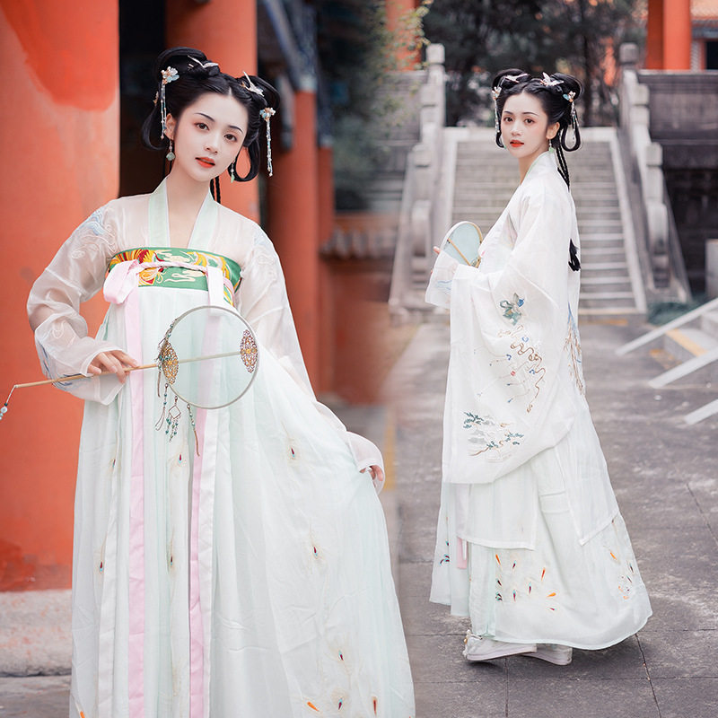 春季实拍原创汉服女仙气飘逸古风齐胸儒裙中国风刺绣套装大袖衫_虎窝淘