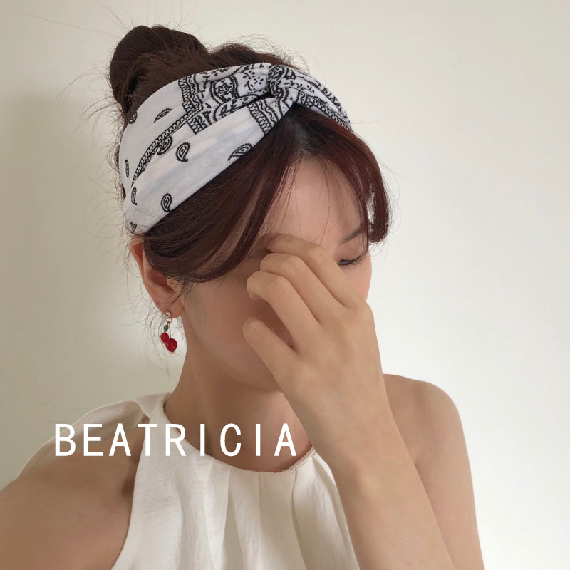 包邮 韩国进口 复古花纹 宽边中间打结发带 洗脸束发带发箍头箍