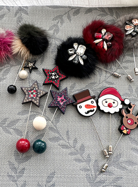 韩国AZNAVOUR/GRAIN de BEAUTE 百搭时尚 圣诞毛球胸针别针胸花