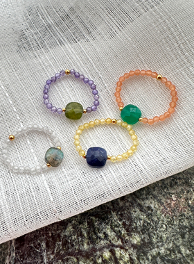 韩国进口 百搭简约 小石头弹力戒指 ins风鱼线指环 可爱气质女