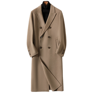 新款高端羊绒大衣男士过膝长款双排扣双面羊毛呢风衣外套加厚冬季