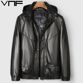 山羊皮皮夹克男士 海宁新款 时尚 真皮羽绒服可脱卸帽休闲皮衣外套冬