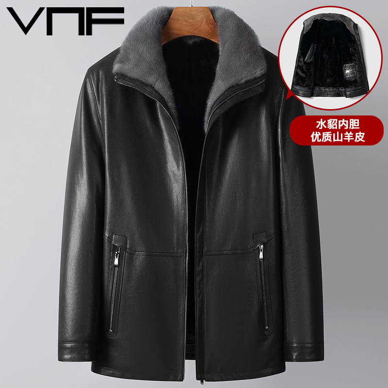 高端整貂内胆水貂翻领真皮皮衣男