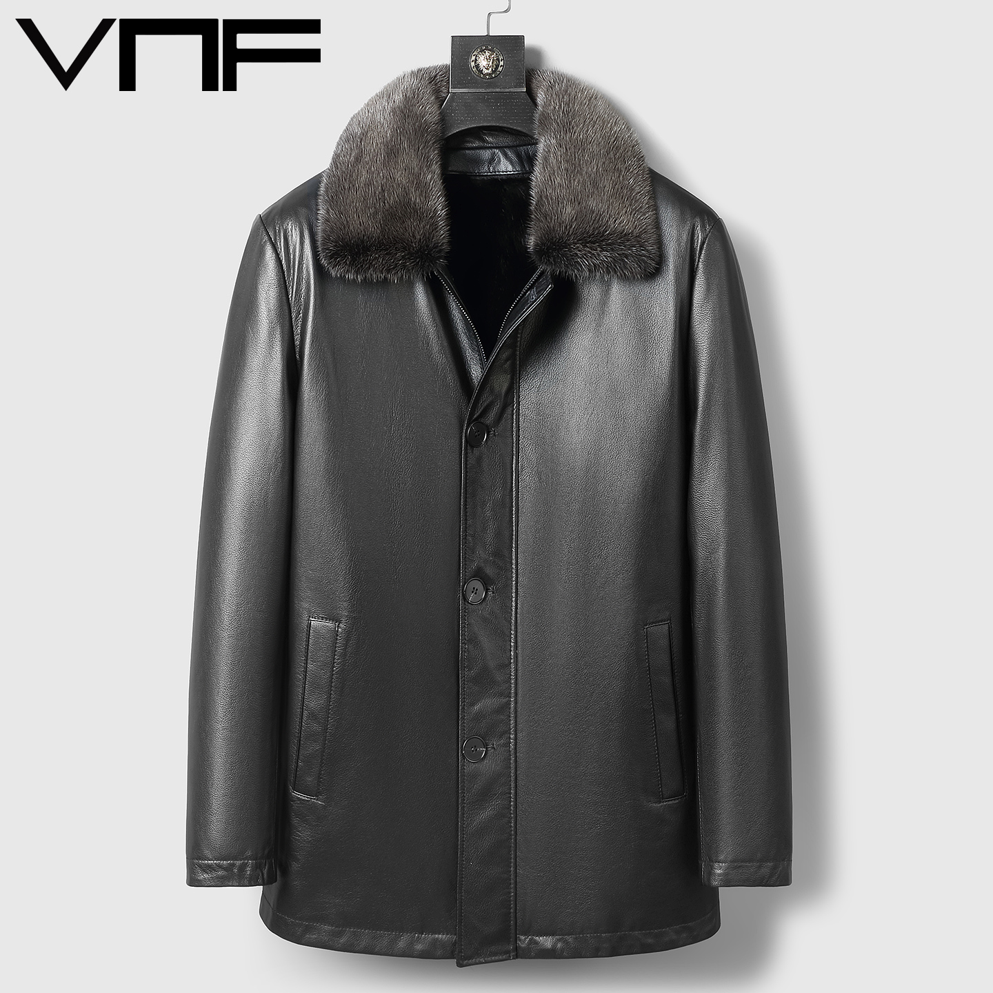 头层牛皮真皮羽绒服皮衣男中长款皮毛一体水貂内胆爸爸皮夹克外套