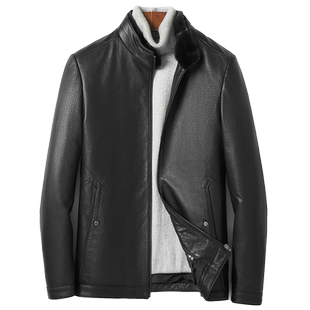 新款海宁皮衣男皮毛一体水貂领山羊皮真皮羽绒冬季皮夹克皮草外套