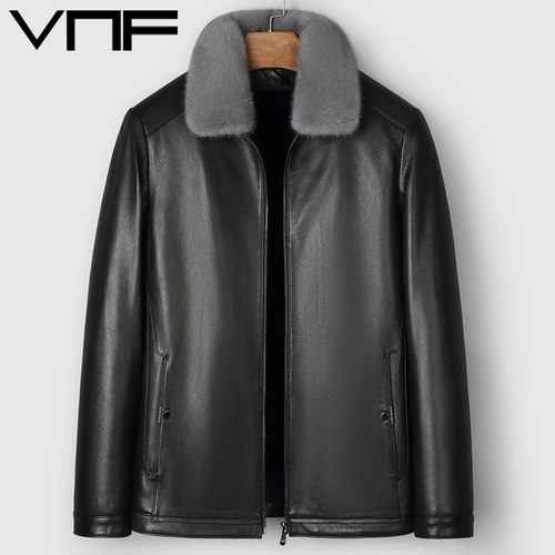 脱卸水貂父亲山羊皮真皮皮衣外套