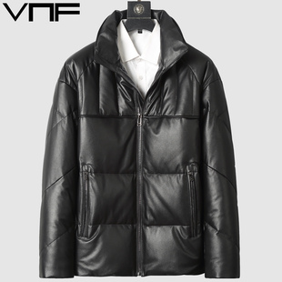 新款海宁头层牛皮皮衣男真皮羽绒服立领加厚鹅绒面包服皮夹克外套