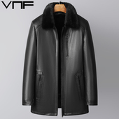 海宁真皮皮衣男山羊皮中长款 翻领爸爸装 水貂内胆皮毛一体皮草外套