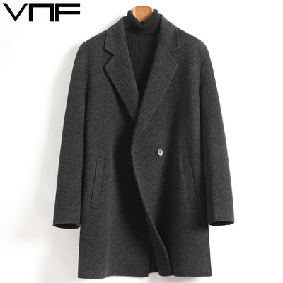 简约中长款男士双面羊毛呢大衣潮