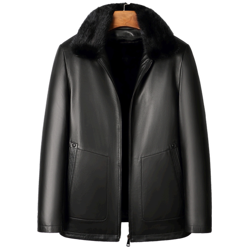 冬季新款水貂内胆皮毛一体男中老年头层绵羊皮真皮皮衣父亲外套厚