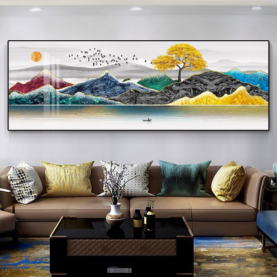 新中式风晶瓷办公室沙发墙壁画