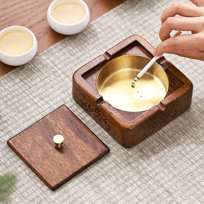 异丽实木烟灰缸防飞灰