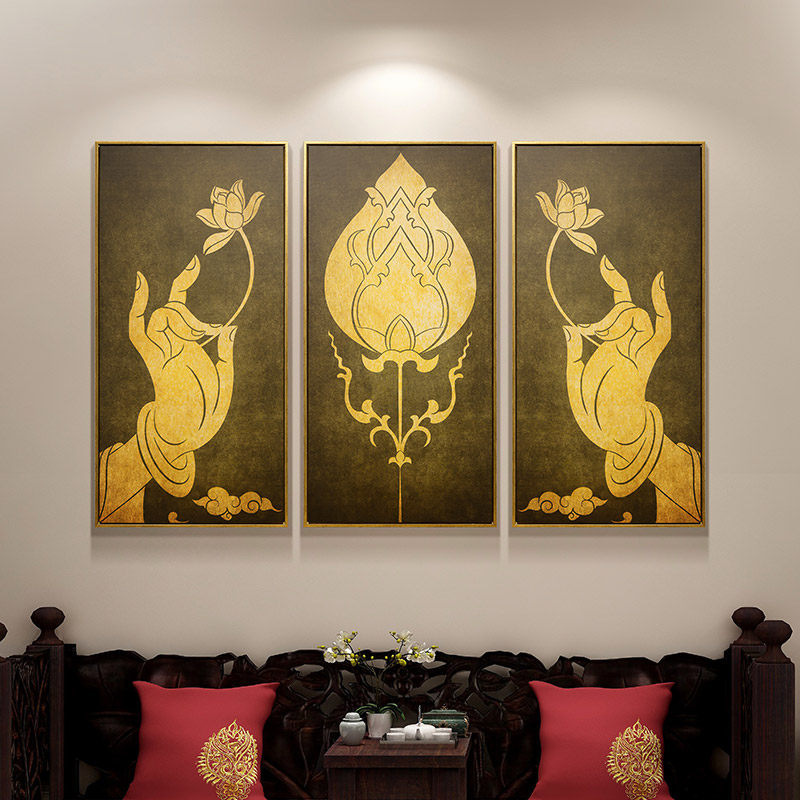 异丽佛手莲花装饰画泰式酒店SPA按摩店养生馆墙面馆壁画禅意挂画